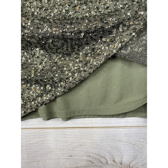 Chico's Tank Top Sz 2 Women L Green Sequins Front Sleeveless Party Lined Stretch - Picture 8 of 11